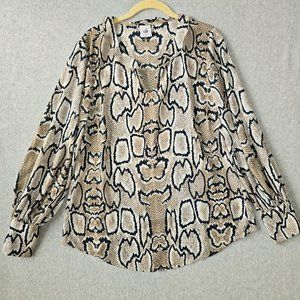 CAbi Womens Sz M Serpentine Snake Print Pullover Blouse Ruffle Collar Wide Cuffs